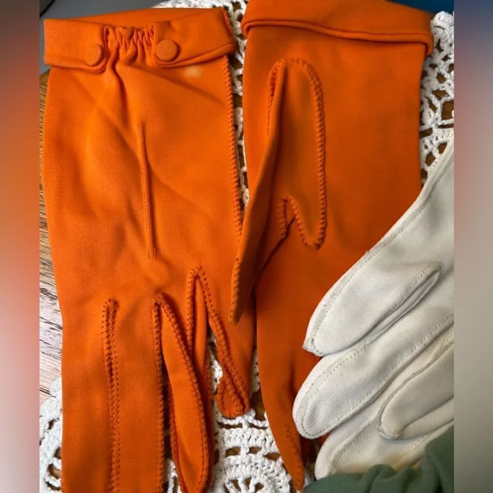 Gloves ladies small vintage lot of 3 green, orange, white, good condition